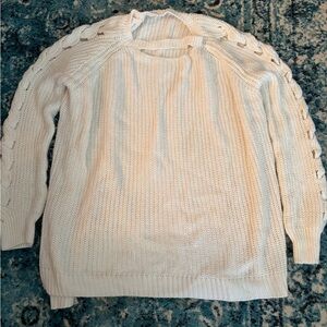 Women's Cream Open-Knit Sweater with Braided Sleeve Detail